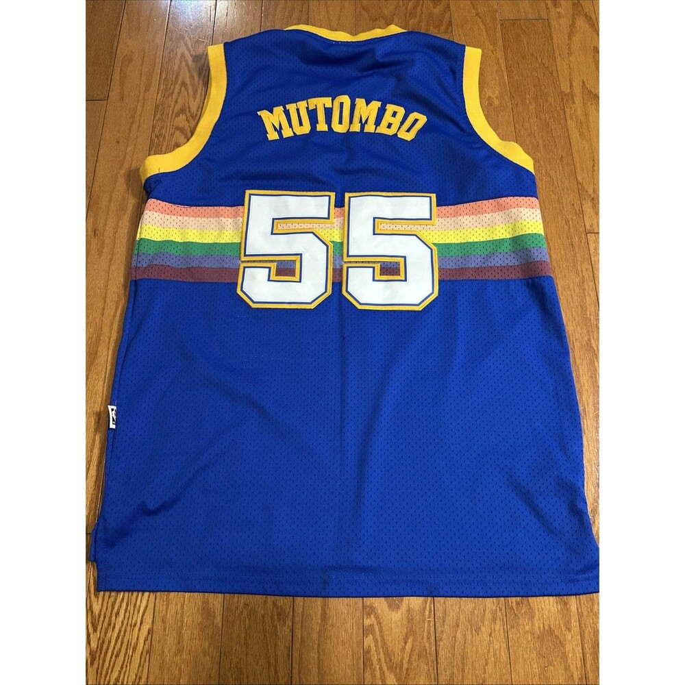 Denver Nuggets Basketball Jersey Mens Large NBA Dikembe Mutombo 55 Adidas - - Picture 8 of 8